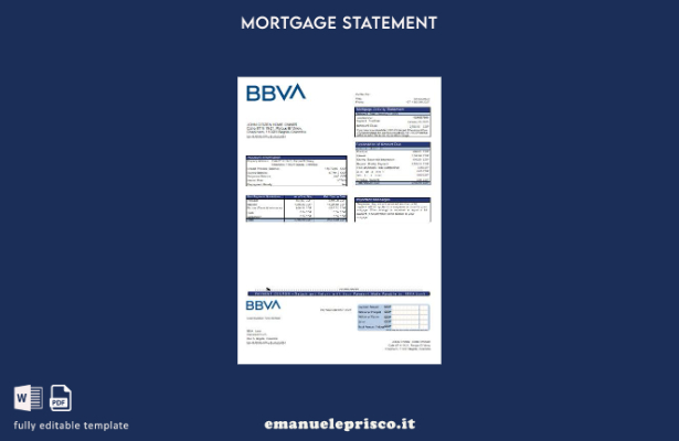 modello di estratto conto mutuo bancario Colombia BBVA in stile verificato